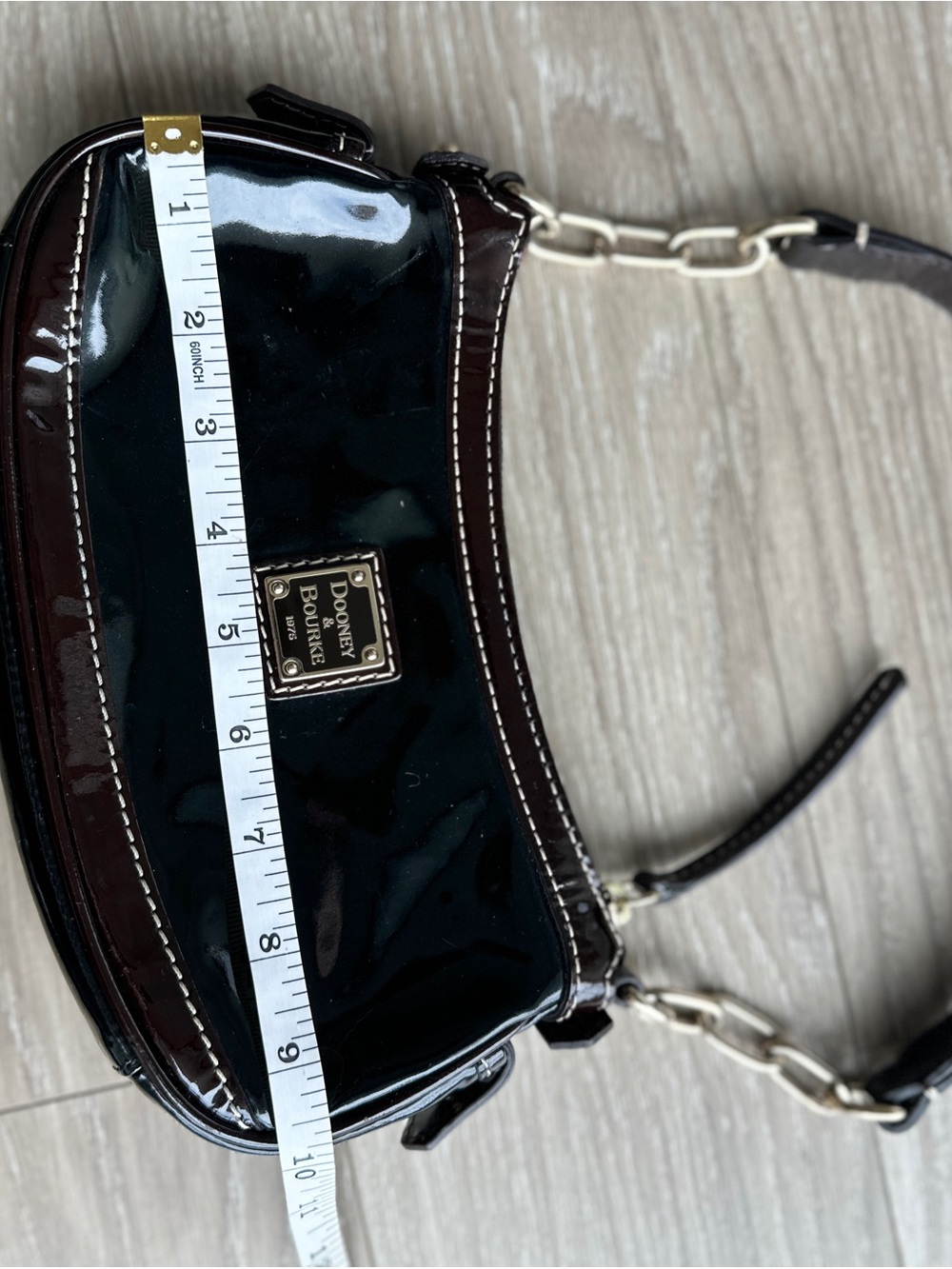 Dooney & Bourke Black Patent Shoulder Bag with Gold Hardware - Picture 3 of 11
